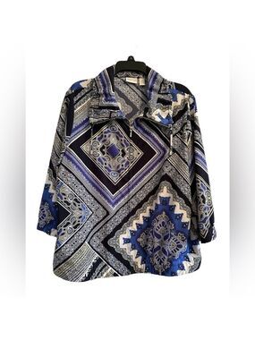 Chicos Boho Chic Geometric Jacket Womens 12 (Chico’s 2) Multicolor 3/4 Sleeves